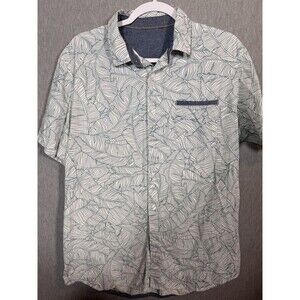 Men's Tropical Leaf Print Short Sleeve Button Down Casual Shirt Size L